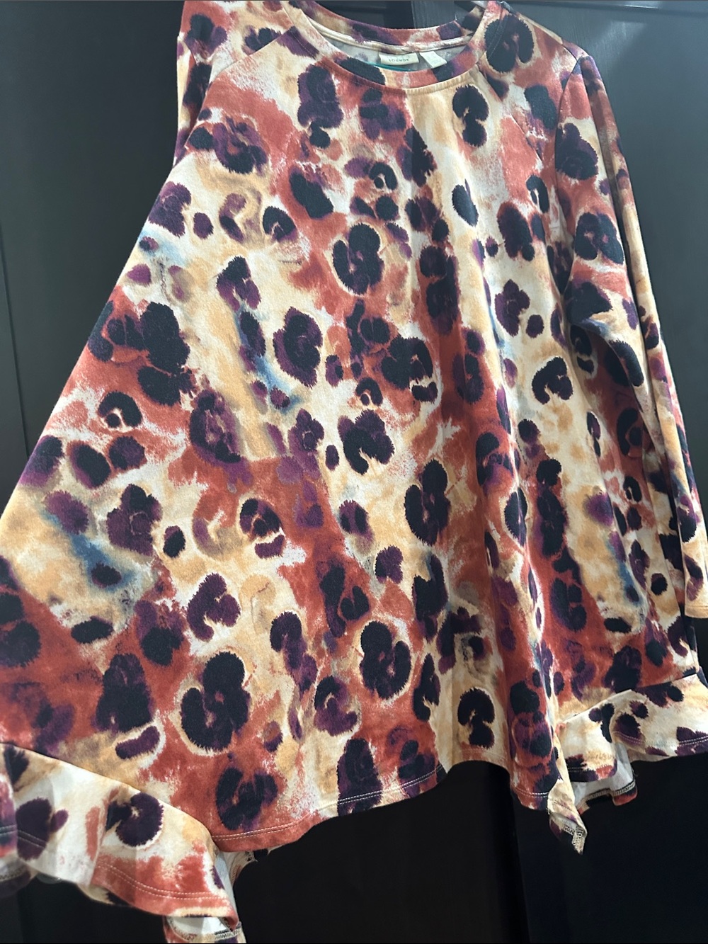 LOGO Lounge plus size by Lori Goldstein Multi-Color Leopard Print Ruffle-Hem Top - Picture 5 of 13